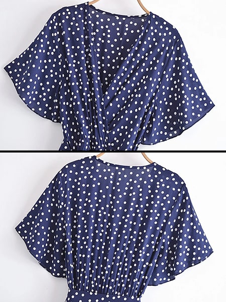 Détails robe bleu à pois