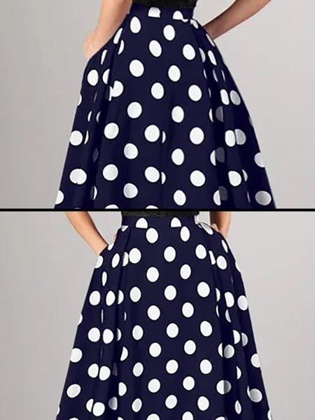 Jupe bleu marine à pois blanc