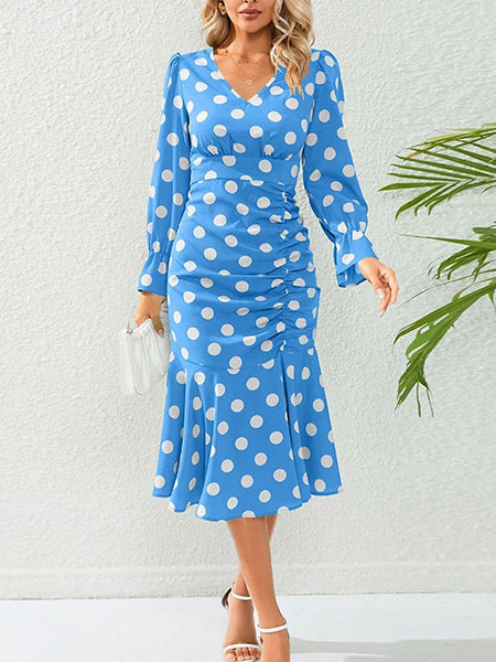 Robe bleu ciel à pois blanc